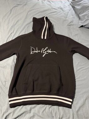 Dolce & Gabbana Black Hoodie Sweater with White Script Logo
